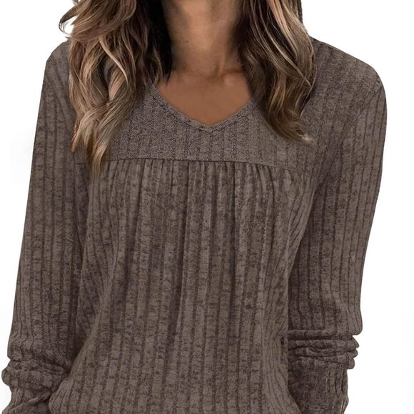 Long Sleeve Shirts for Women V Neck Lightweight Sweaters Casual Tunic Tops Outfi - Picture 1 of 5